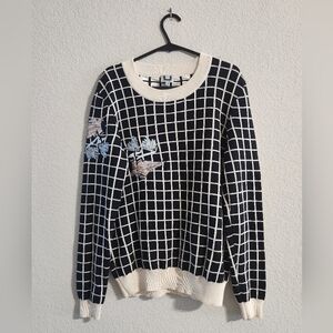 Adolfo Dominguez Women’s Black/Ivory checkered sweater embroidered size medium